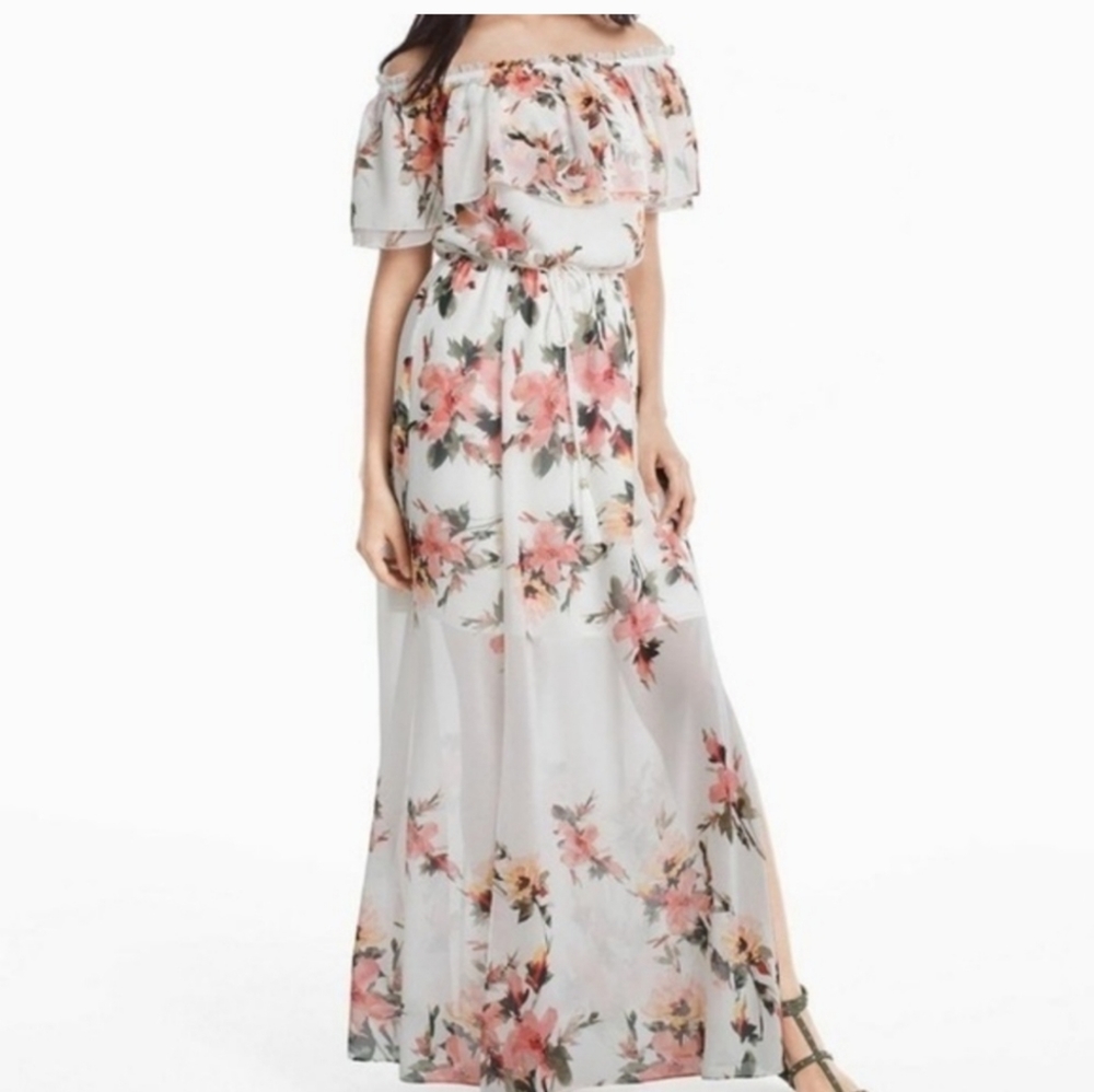 White House Black Market Floral Off Shoulder Maxi Dress (Medium)